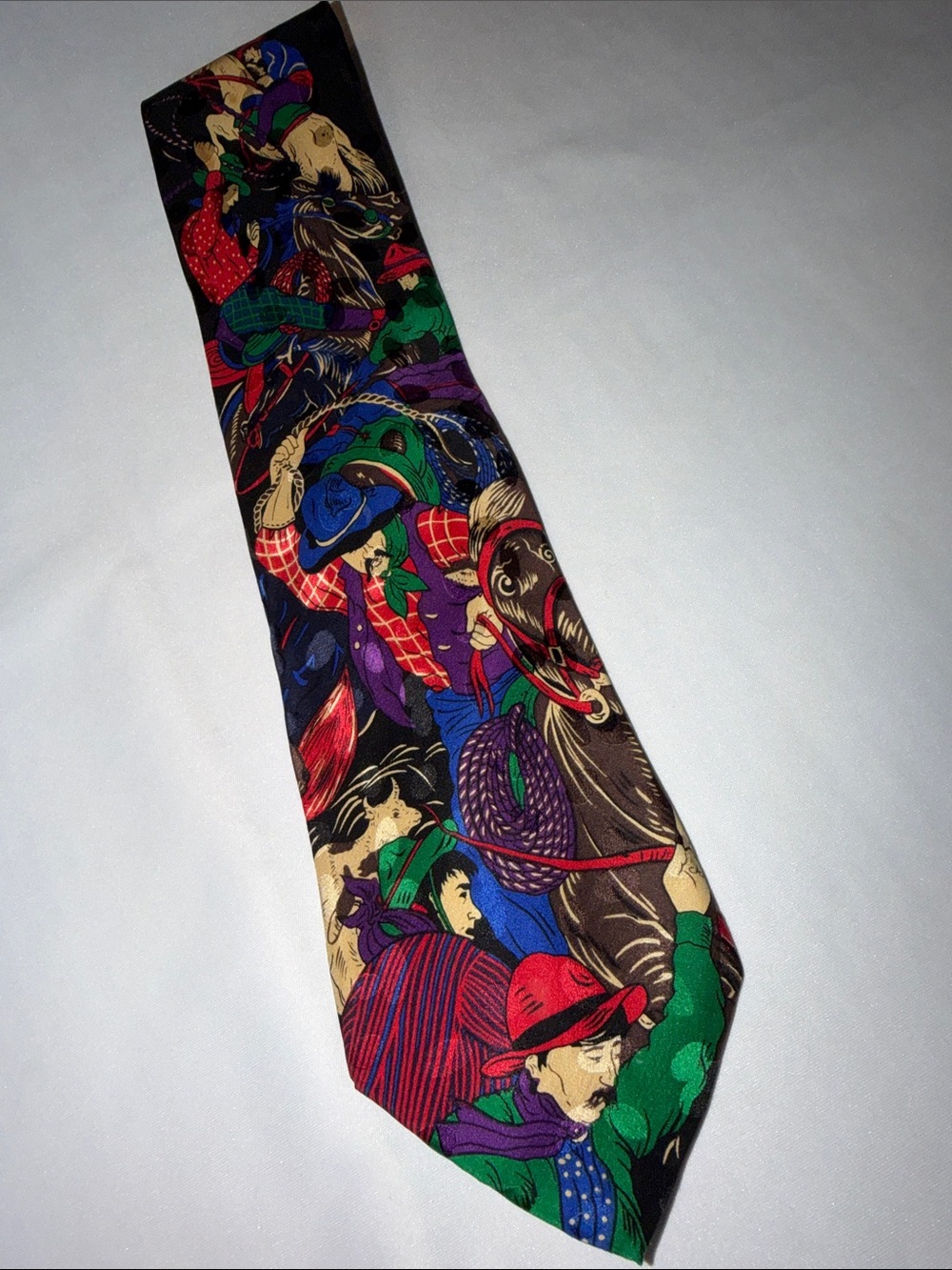Addiction Vintage Silk Colorful Vaquero Cowboy Western Illustrated Men's Necktie
